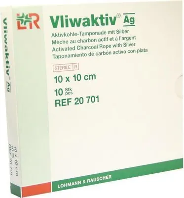 Obrázek produktu pro Vliwaktiv AG aktivní uhlí tampon.with.silver 10x10 cm 10 ks