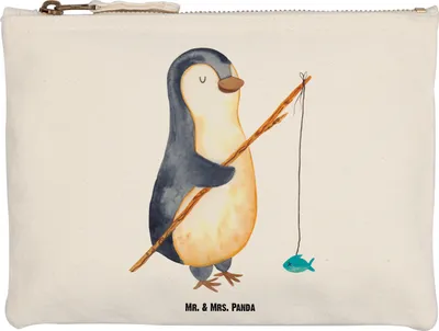 Produktbild von Mr. & Mrs. Panda Kulturbeutel Pinguin Angler Größe M - Weiß - Geschenk, Urlaub, Mäppchen, Federtasche, Plan, kosmetiktäschchen, pencil case, Wochenende, Freundinnen