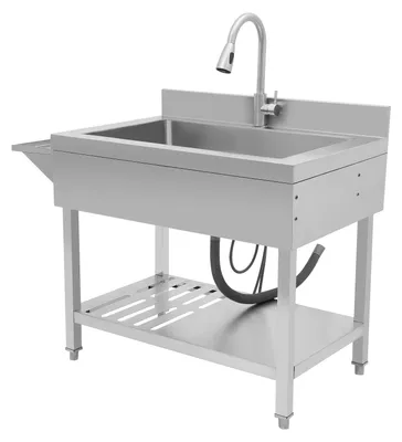 Obrázek produktu pro Dřez do kuchyně – jednodřez s výsuvnou baterií – nerezová ocel – nosnost 150 kg – nastavitelné nožičky (1–3 cm) – stříbrná barva