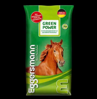 A bag of horse feed with a picture of a horse on it.