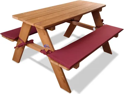 Produktbild von Coemo Kinder-Sitzgruppe Rotbraun Picknicktisch mit Polster Spieltisch Gartentisch Holz