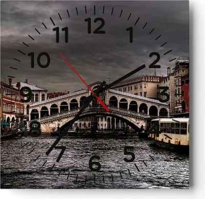 Produktbild von Wanduhr - Quadrat - Glasuhr - Venedig Brücke Wasser Stadthäuser - 40x40cm - Schleichendes Uhrwerk - Lautlos - zum Aufhängen bereit - Dekoration Modern - Wanddekoration aus Glas - C4AC40x40-0339