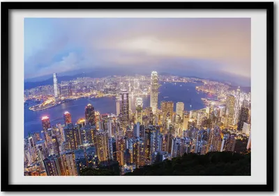 Produktbild von Bild - Bilderrahmen - 100 cm x 70 cm - MDF - Rahmen - Foto - Wandkunst Hong Kong Panorama