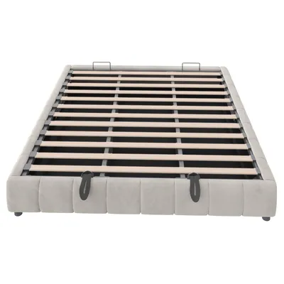 A bed frame with a slatted base, shown from a slightly elevated front-facing angle against a white background.