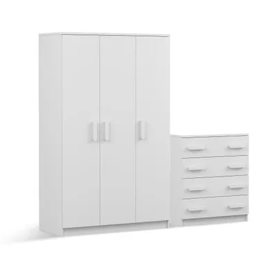 Produktbild von Drehtürenschrank und Kommode 2er-Set JONAS I 19/JONAS I 02 Weiß/Weiß weiße Griffe