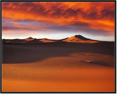 Produktbild von Wallario Wandbild Sahara Wüste II - Sanddünen im Sonnenuntergang, Größe: 40,30 x 50,30 cm, Poster mit schwarzem Aluminiumrahmen