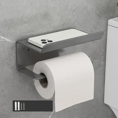 Produktbild von Toilettenpapierhalter mit Ablage ohne Bohren, Farbe:Grau
