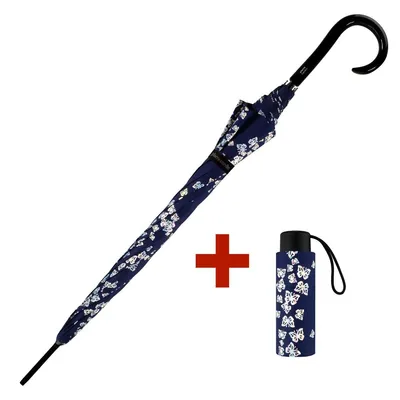 Produktbild von 2 Regenschirme Pierre Cardin Stockschirm Minischirm Damen Glitzermotiv Schmetterlinge Medival Blue