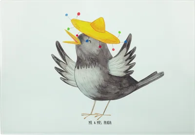 Produktbild von Mr. & Mrs. Panda Schneidebrett Rabe Sombrero - Weiß - Geschenk, Lustige Sprüche, Glas-Schneidebrett, Spruch Positiv, Glas, Frühstücksbrett, Elster, Motivation, Vogel