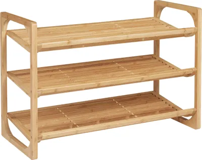 Zdjęcie produktu dla Stojak na buty HOMCOM 3-poziomowy, przechowywanie butów, stojak na buty na maks. 9 par butów, przechowywanie butów, szafka na buty do przedpokoju, na korytarz, naturalny