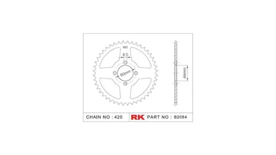 Image de Pignon à chaîne RK "2084" 420, acier, argent 52 dents