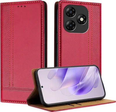 Produktbild von Handyhülle für itel P55 4G Leder Flip Klappbare Schutzhülle mit Standfunktion Rot