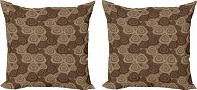 Produktbild von ABAKUHAUS Brown und Elfenbein Kissenbezug Set (2Stück), Kreise und ovale Dreieckformen auf Brown tonte Hintergrund, 40 x 40 cm, Dunkelbraun Braun