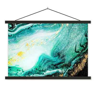 Produktbild von MuchoWow® Textilposter Marmoroptik - Blau - Gold - Glitzer - Luxus - Marmor 120x80 cm mit schwarzem Rahmen - Wanddeko