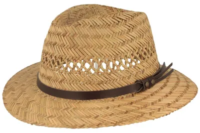 Luftiger leichter Kinder Strohhut Traveller Hut aus 100% Stroh mit Kunstleder-Garnitur von Hut-Breiter in beige