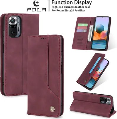 Produktbild von Redmi Note 10 Pro Hülle, LaimTop Retro Kunstledertasche Schutzhülle mit Kartenfach Standfunktion für Xiaomi Redmi Note 10 Pro / Note 10 Pro Max Rot