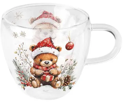 Produktbild von Weihnachten Doppelwandiger Glasbecher 0,2 l Teddy mit Geschenk Teddy's gift white