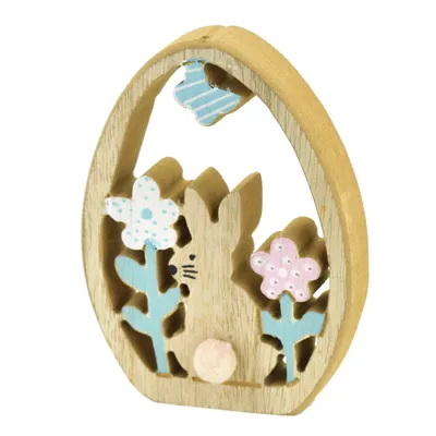 Image de Œuf avec lapin et fleurs 13x9 cm