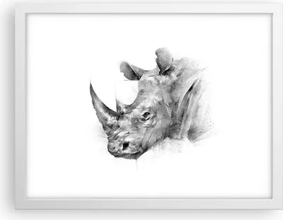Produktbild von Gerahmtes Poster - Weißer Rahmen - Nashorn Porträt Grafik - 40x30 cm - Wand Bild - Wanddeko - Wandbilder - Kunstposter - Wandposter - Bilderrahmen - Bilder - Kunstdruck - P2WAA40x30-4378