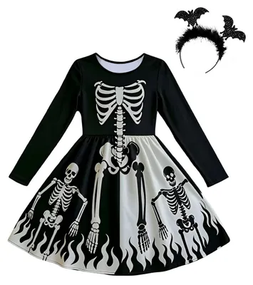 Obrázek produktu pro Dětské halloweenské šaty vel.122 - Černo-bílý kostlivec