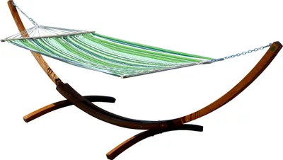 Produktbild von ALEOS. 400cm XXL Hängemattengestell Gestell aus Holz Lärche dunkelbraun mit Stab Hängematte Sosua 120x200 cm
