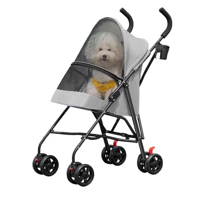 Produktbild von Kompakter Haustier-Kinderwagen für kleine Hunde und Katzen,Faltbarer Hundewagen Pet Stroller Hundebuggy,Haustiere Buggy kleine bis 15kg,Grau