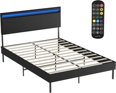 Immagine prodotto di TolleTour struttura letto robusta rete a doghe capacità di carico massima 350 kg per letto giovanile Similcuoio illuminazione a LED con telecomando 140*200CM