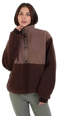 Immagine prodotto di Giacca in pile confortevole Hurley, con zip parziale, colore marrone, taglia L, per donna
