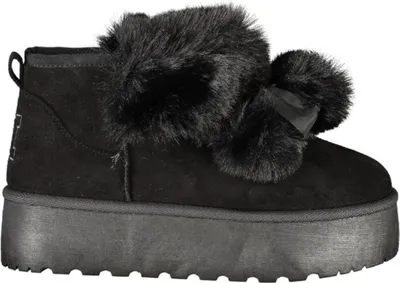 Produktbild von Stilvolle Damenstiefeletten Schwarz: Mit Fell, Pom Pom & 4 cm Keilabsatz