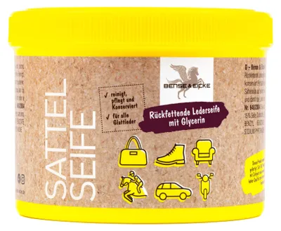 Produktbild von B & E Sattelseife mit Schwamm, 500 ml reinigt pflegt konserviert Lederreinigung