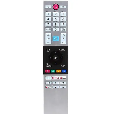 A remote control is shown against a white background.