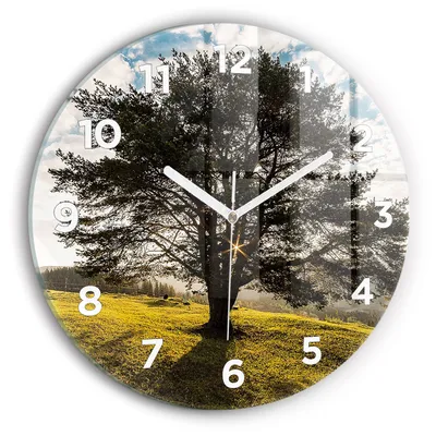 Produktbild von Wallfluent Wanduhr – Stilles Quarzuhrwerk - Uhr Dekoration Wohnzimmer Schlafzimmer Küche - Zifferblatt - weiße Zeiger - 30 cm - Baum auf einem Hügel
