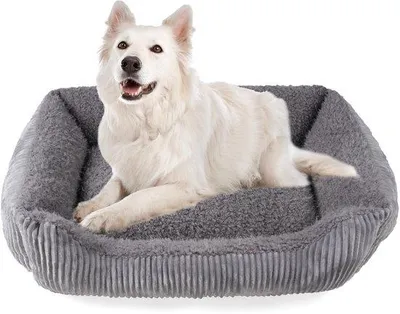 Image de Lit pour chien de taille moyenne, banc en peluche lavable avec revêtement en velours côtelé, antidérapant, gris clair, 89 x 63 cm