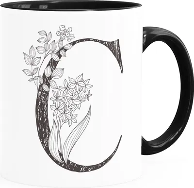 Produktbild von Kaffeetasse Monogramm Initiale Geschenk-Motiv Tasse personalisierte Namenstasse personalisierte Geschenke SpecialMe® C Inner-Schwarz Keramik-Tasse