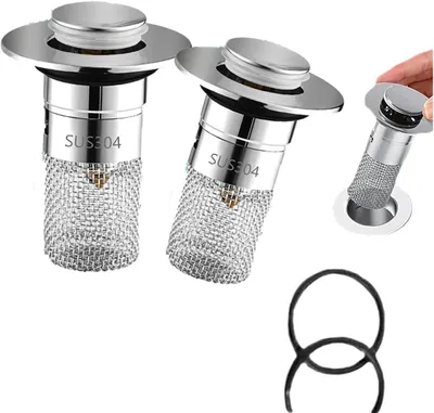 Productafbeelding van Universele RVS Klik-Afvoerstop met Haarvanger voor Keuken en Badkamer - Geschikt voor 33-40mm