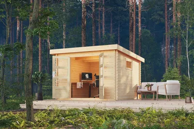 Produktbild von Gartenhaus Blockbohlenhaus Gerätehaus Trittau 3 naturbelassen 297x297x217 cm