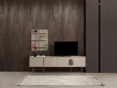 Produktbild von Beiges TV-Lowboard Designer TV-Schrank Moderner TV-Unterschrank