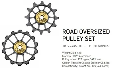 Obrázek produktu pro Kladky přehazovaček, Token, TK1724XSTBT (2 szt) 12/14T - SRAM AXS 12s (Red, Force) Black, Premium, odolná, snadná údržba