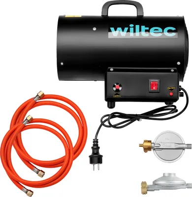 Produktbild von Wiltec Gasheizgebläse 15 kW inkl. Gasdruckminderer für Frankreich 700 mbar, Gas Heizkanone mit 30 W Motor, Heißluftgenerator aus Stahl, LPG-betriebener Bauheizer