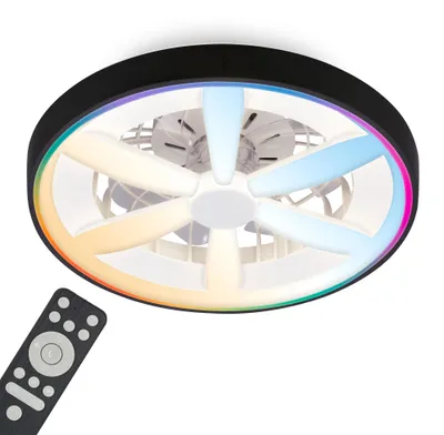 Imagen del producto de Ventilador de techo con luz LED, 48 cm, color , fabricado en plástico, con motor silencioso y control remoto