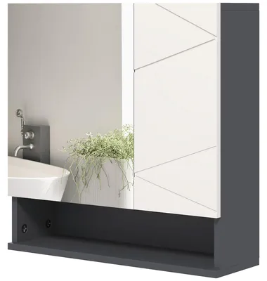 Obrázek produktu pro Skříňka do koupelny se zrcadlovými dvířky | Barva: bílá a šedá | Rozměry: 55 x 17 x 55 cm