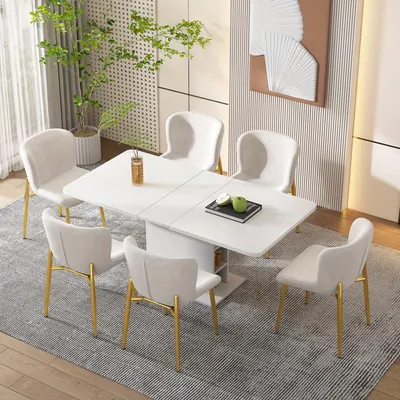 Imagen del producto de Silla de comedor - Silla - Asiento - Sillón - Silla de lujo - Juego de 6 piezas, color beige - Estructura de metal