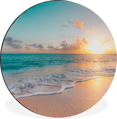Produktbild von MuchoWow® Aluminium Wandkreis Sonnenuntergang - Strand - Meer - Sommer - Blau Ø 30 cm Wanddeko Modern Wohnzimmer - Wand Bild - Wohnzimmer - Runde Bilder - Alubilder - Kunst für zu Hause - Aluminium - Wanddekoration