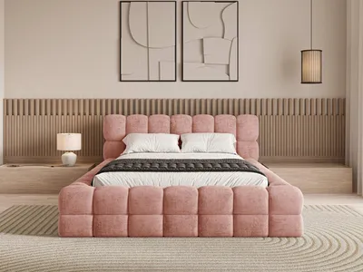 Produktbild von Chilly Möbel Design Bett Verona - Einzigartiges Polsterbett mit stabilem Metallrahmen, Bettkasten, Lattenrost und markantem Kopfteil 200x200 cm / Cord / Pfirsich