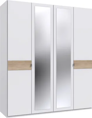 Produktbild von Drehtürenschrank >Budapest< 4 Türen, Spiegel, weiss / Hickory-Eiche-Nachbildung - 180x208x58cm (B/H/T)