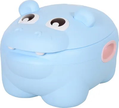 Produktbild von HOMCOM Babytopf in Nilpferdform 2 in 1 mit abnehmbarem Eimerdeckel und Toilettenbürste zum Lernen, Training, Belastung 25 kg, 40x30x23 cm, Blau