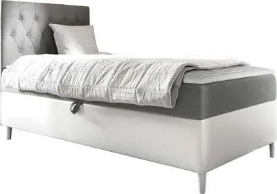 Produktbild von MIRJAN24 Boxspringbett Filip Junior 1 90x200, Einzelbett mit Bonellfederkern, Härtegrad - H3 (Farbe: Soft 017 + Fresh 14, Seite zum Öffnen des Bettkastens: Links)
