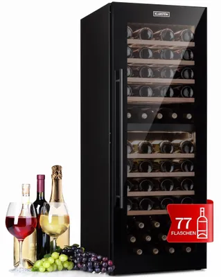 Produktbild von Klarstein Weinkühlschrank, Getränkekühlschrank Schmal, 2 Zonen Kühlschrank mit Glastür, Getränkekühlschränke Freistehend, Weinkühlschrank Klein, Weinkühlschränke mit UV-Schutz, 5-20°C, 77 Flaschen