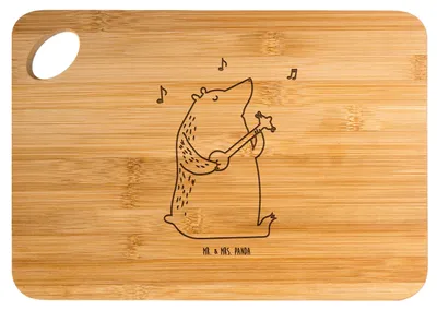 Produktbild von Mr. & Mrs. Panda Brett Bär Gitarre - Transparent - Geschenk, Holzbrett, Teddy, Schneidebrett, Frühstücksbrett, Frühstücksbrettchen, Hackbrett