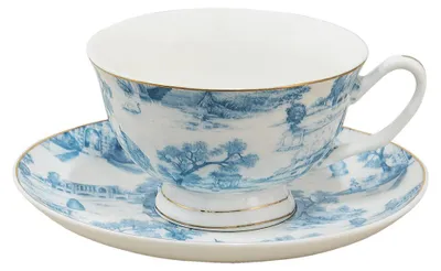 Produktbild von Clayre & Eef Tasse mit Untertasse 250 ml Blau Weiß Porzellan